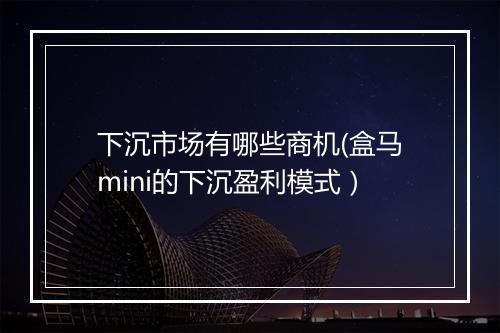 下沉市场有哪些商机(盒马mini的下沉盈利模式)