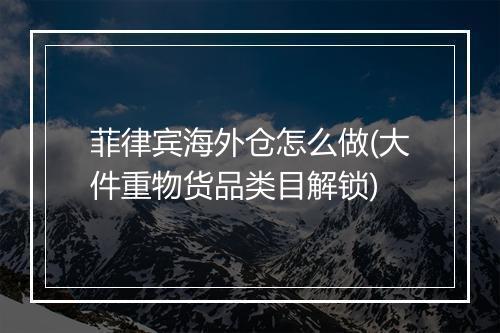 菲律宾海外仓怎么做(大件重物货品类目解锁)