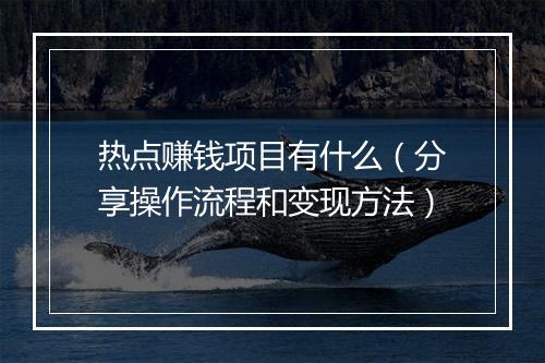 热点赚钱项目有什么(分享操作流程和变现方法)