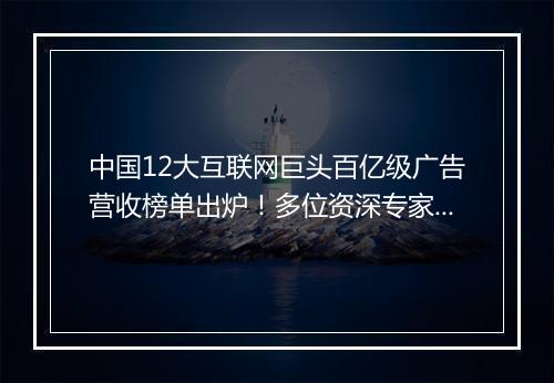 中国12大互联网巨头百亿级广告营收榜单出炉!多位资深专家犀利点评