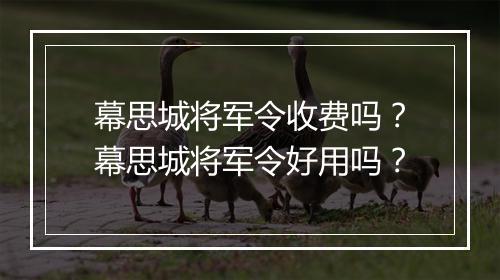 幕思城将军令收费吗?幕思城将军令好用吗?