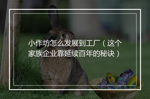 小作坊怎么发展到工厂(这个家族企业靠延续百年的秘诀)