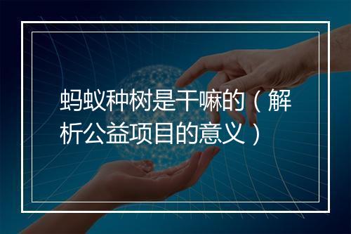 蚂蚁种树是干嘛的(解析公益项目的意义)