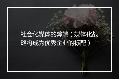 社会化媒体的弊端(媒体化战略将成为优秀企业的标配)
