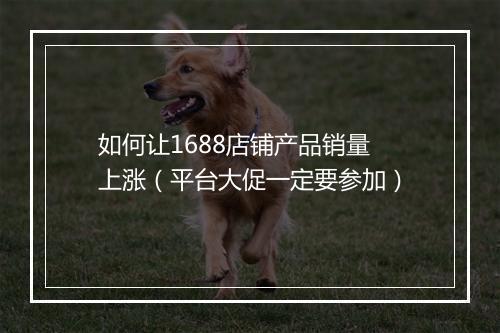 如何让1688店铺产品销量上涨(平台大促一定要参加)
