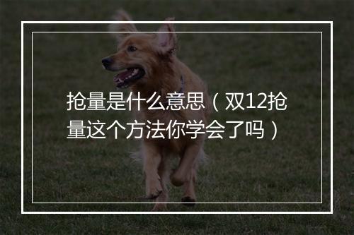 抢量是什么意思(双12抢量这个方法你学会了吗)
