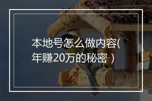 本地号怎么做内容(年赚20万的秘密)