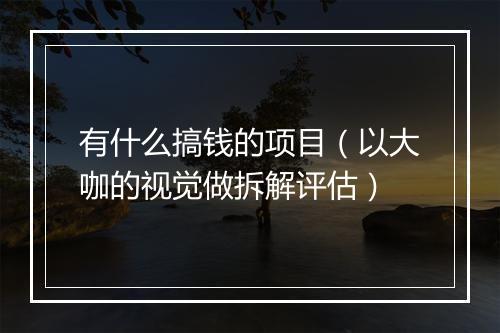 有什么搞钱的项目(以大咖的视觉做拆解评估)
