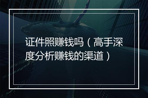 证件照赚钱吗(高手深度分析赚钱的渠道)