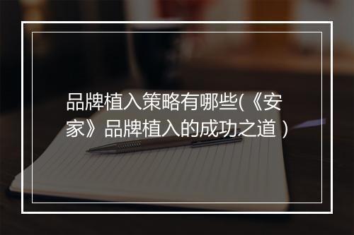 品牌植入策略有哪些(《安家》品牌植入的成功之道)