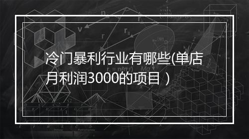冷门暴利行业有哪些(单店月利润3000的项目)