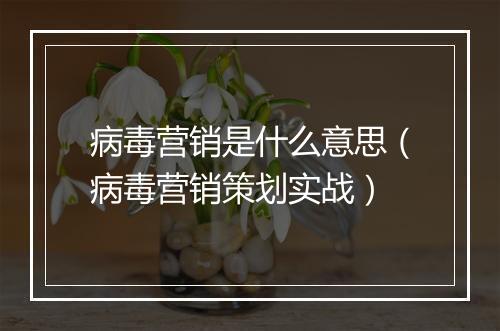 病毒营销是什么意思(病毒营销策划实战)