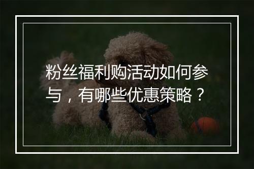 粉丝福利购活动如何参与,有哪些优惠策略?