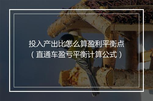投入产出比怎么算盈利平衡点(直通车盈亏平衡计算公式)