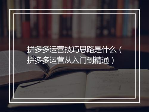 拼多多运营技巧思路是什么(拼多多运营从入门到精通)