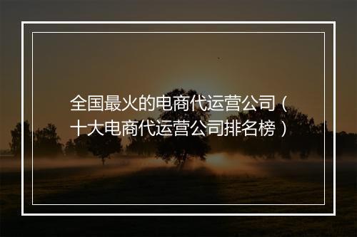 全国最火的电商代运营公司(十大电商代运营公司排名榜)