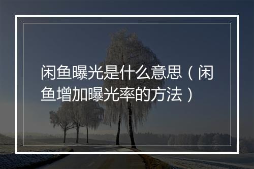 闲鱼曝光是什么意思(闲鱼增加曝光率的方法)
