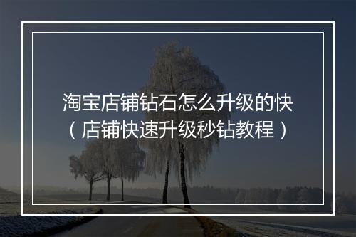 淘宝店铺钻石怎么升级的快(店铺快速升级秒钻教程)