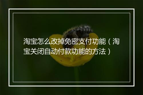 淘宝怎么改掉免密支付功能(淘宝关闭自动付款功能的方法)