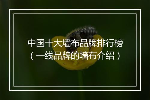 中国十大墙布品牌排行榜(一线品牌的墙布介绍)