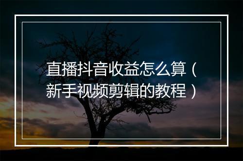 直播抖音收益怎么算(新手视频剪辑的教程)