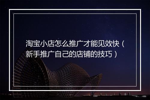 淘宝小店怎么推广才能见效快(新手推广自己的店铺的技巧)