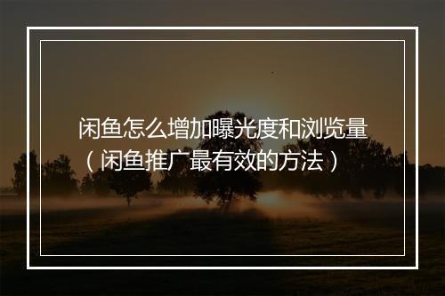 闲鱼怎么增加曝光度和浏览量(闲鱼推广最有效的方法)