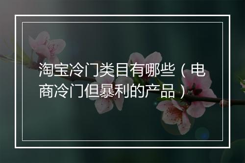 淘宝冷门类目有哪些(电商冷门但暴利的产品)