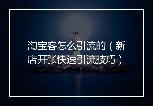 淘宝客怎么引流的(新店开张快速引流技巧)