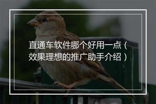 直通车软件哪个好用一点(效果理想的推广助手介绍)
