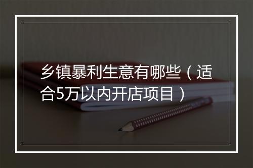 乡镇暴利生意有哪些(适合5万以内开店项目)