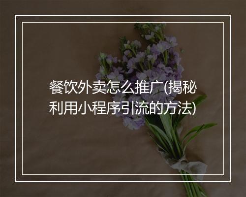 餐饮外卖怎么推广(揭秘利用小程序引流的方法)
