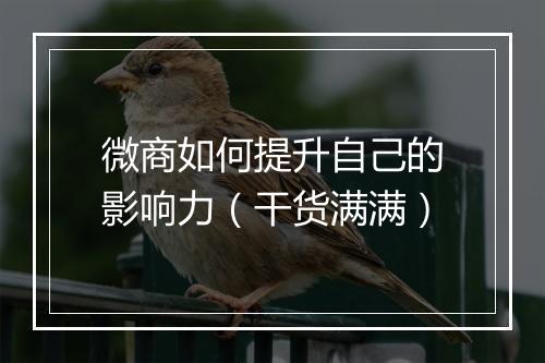 微商如何提升自己的影响力(干货满满)