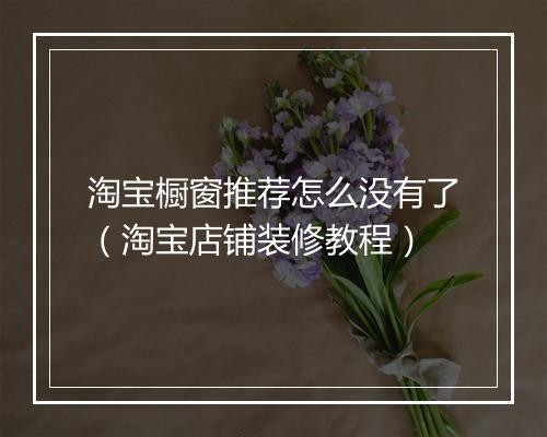 淘宝橱窗推荐怎么没有了(淘宝店铺装修教程)