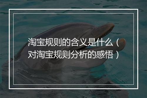 淘宝规则的含义是什么(对淘宝规则分析的感悟)