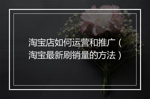淘宝店如何运营和推广(淘宝最新刷销量的方法)