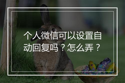 个人微信可以设置自动回复吗?怎么弄?