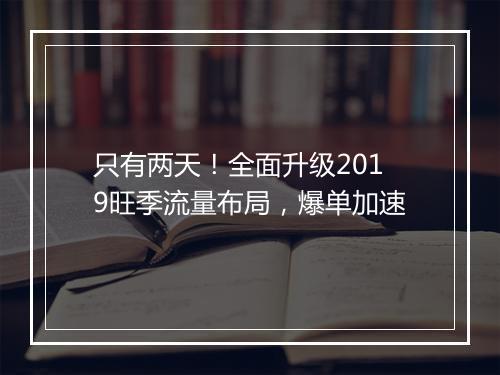 只有两天!全面升级2019旺季流量布局,爆单加速