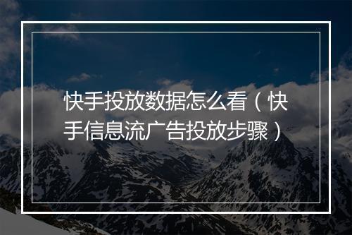 快手投放数据怎么看(快手信息流广告投放步骤)