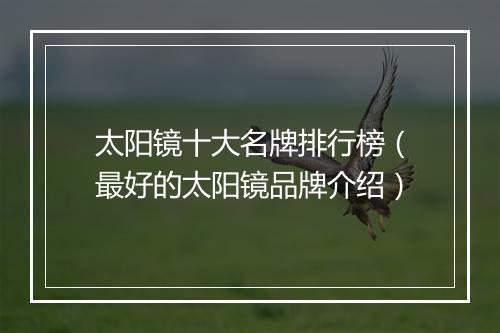 太阳镜十大名牌排行榜(最好的太阳镜品牌介绍)
