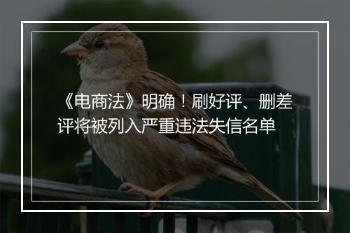 《电商法》明确!刷好评、删差评将被列入严重违法失信名单