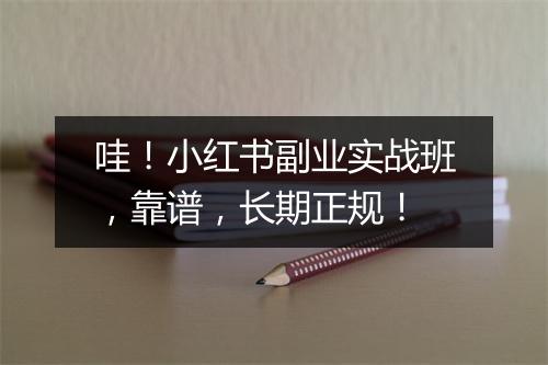 哇!小红书副业实战班,靠谱,长期正规!