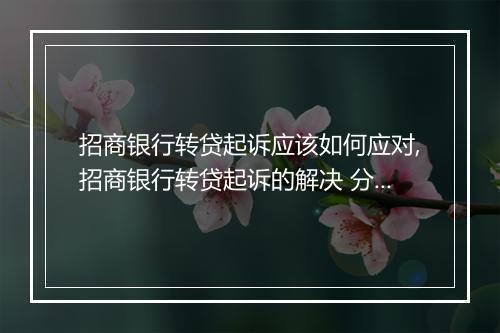 招商银行转贷起诉应该如何应对,招商银行转贷起诉的解决 分享