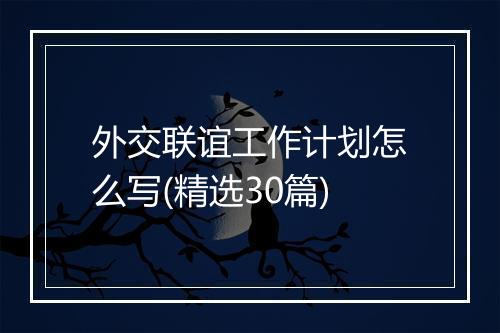 外交联谊工作计划怎么写(精选30篇)