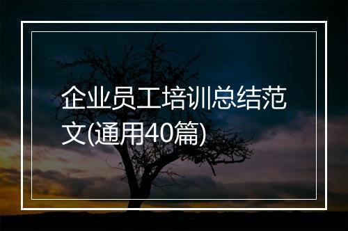 企业员工培训总结范文(通用40篇)