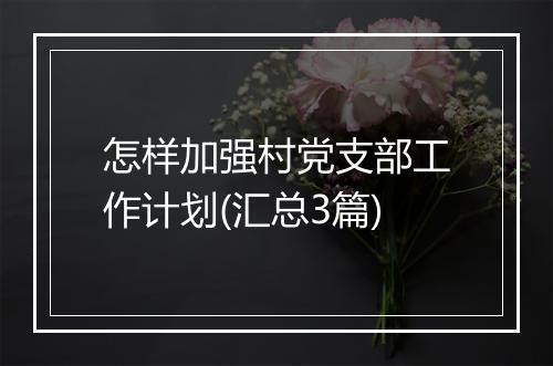 怎样加强村党支部工作计划(汇总3篇)