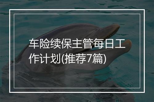 车险续保主管每日工作计划(推荐7篇)