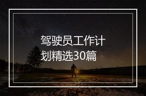 驾驶员工作计划精选30篇