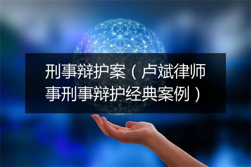 刑事辩护案(卢斌律师事刑事辩护经典案例)