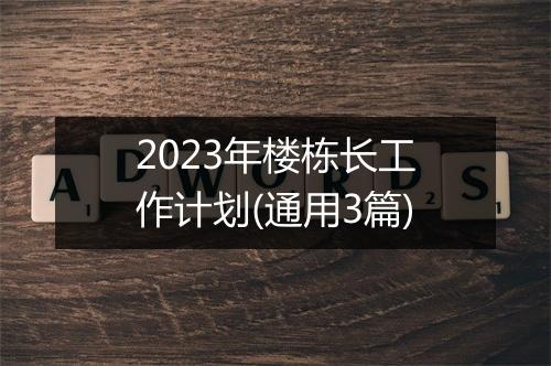 2023年楼栋长工作计划(通用3篇)